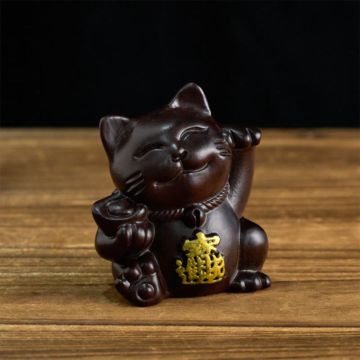 Buddha Stones Glückskatze aus Ebenholz – eine segnende Dekoration, die Reichtum anzieht - Ebenholz - 20 cm (Farbe und Größe können variieren) - image 0