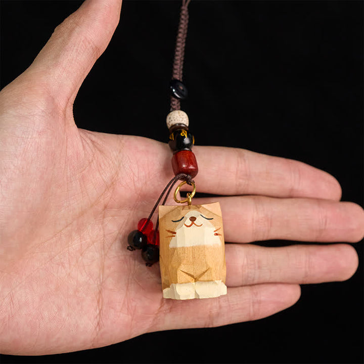 Buddha Stones Handgeschnitzte Schlüsselanhänger aus Holz mit Katzenmotiven und dem Schriftzug „Om Mani Padme Hum Peace“ - image 7