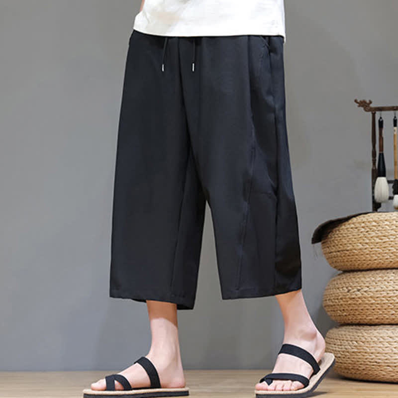 Buddha Stones Lässige, minimalistische Herren-Cropped-Hose mit Kordelzug und Tasche für den Sommer. - image 13