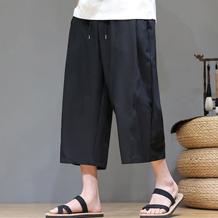 Buddha Stones Lässige, minimalistische Herren-Cropped-Hose mit Kordelzug und Tasche für den Sommer. - image 13