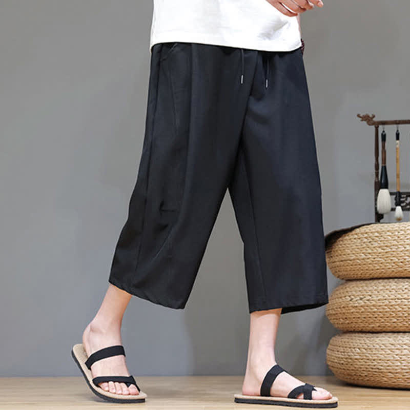 Buddha Stones Lässige, minimalistische Herren-Cropped-Hose mit Kordelzug und Tasche für den Sommer. - image 20