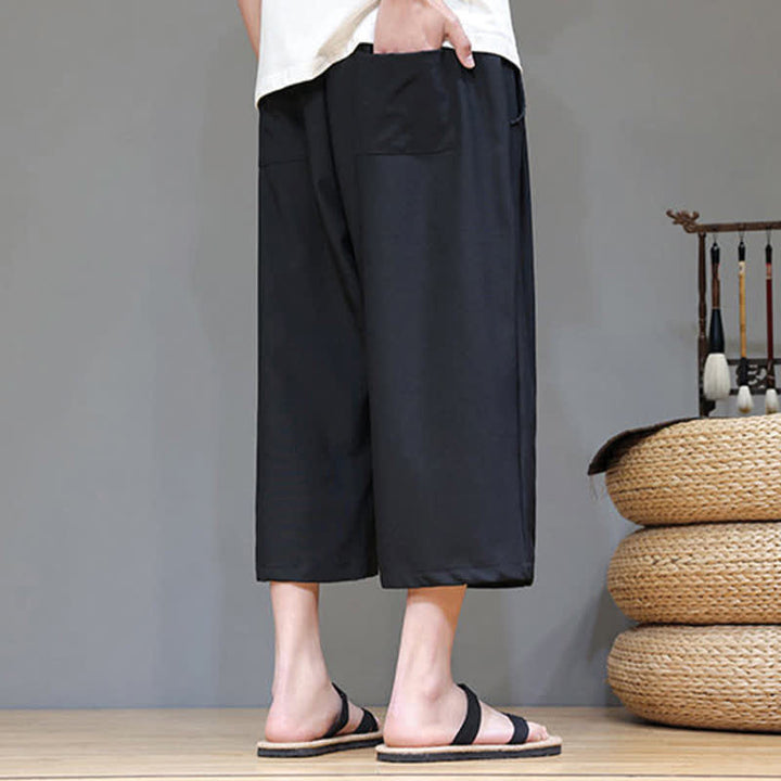 Buddha Stones Lässige, minimalistische Herren-Cropped-Hose mit Kordelzug und Tasche für den Sommer. - image 16