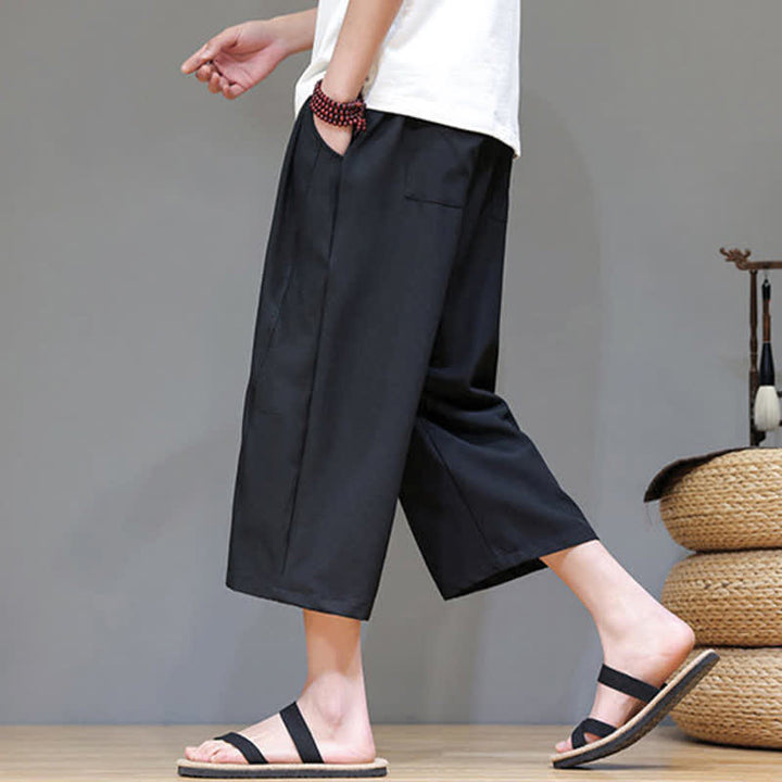 Buddha Stones Lässige, minimalistische Herren-Cropped-Hose mit Kordelzug und Tasche für den Sommer. - image 18