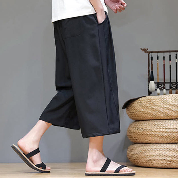 Buddha Stones Lässige, minimalistische Herren-Cropped-Hose mit Kordelzug und Tasche für den Sommer. - image 17
