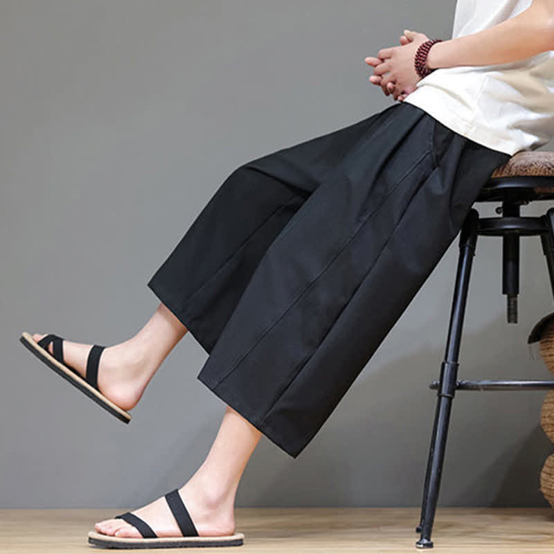 Buddha Stones Lässige, minimalistische Herren-Cropped-Hose mit Kordelzug und Tasche für den Sommer. - Schwarz - US/UK/AU48, EU58 (5XL) - image 12