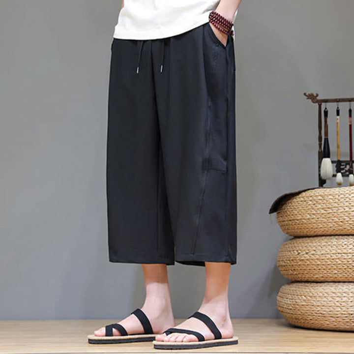 Buddha Stones Lässige, minimalistische Herren-Cropped-Hose mit Kordelzug und Tasche für den Sommer. - image 15