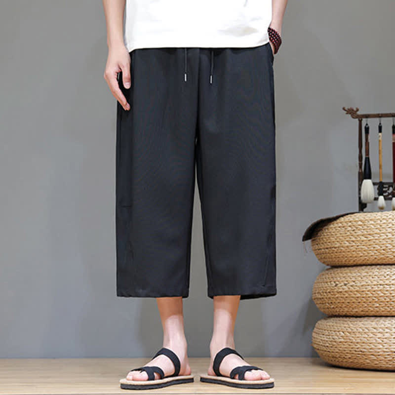 Buddha Stones Lässige, minimalistische Herren-Cropped-Hose mit Kordelzug und Tasche für den Sommer. - image 14