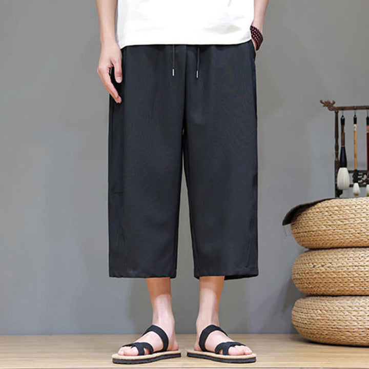 Buddha Stones Lässige, minimalistische Herren-Cropped-Hose mit Kordelzug und Tasche für den Sommer. - image 14