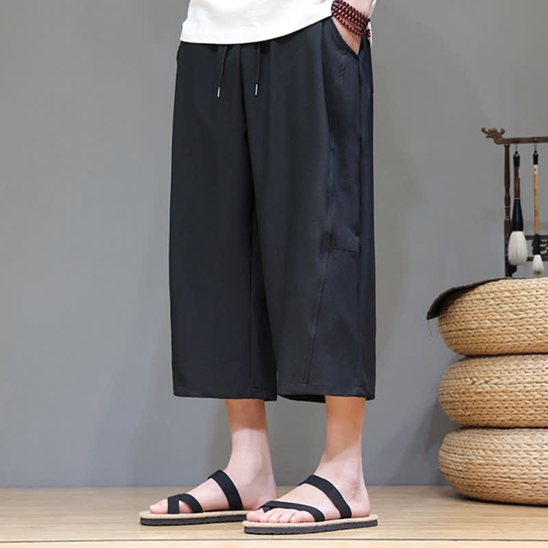 Buddha Stones Lässige, minimalistische Herren-Cropped-Hose mit Kordelzug und Tasche für den Sommer. - image 19