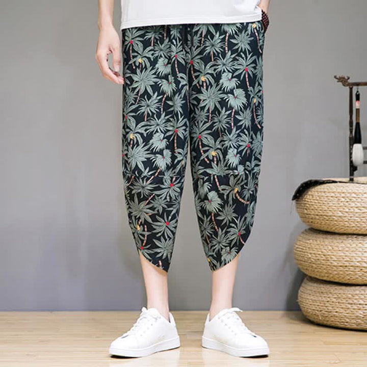 Buddha Stones Sommerliche Boho-Caprihose mit Kordelzug, Blumenmuster, Herren-Haremshose mit Tasche - image 4