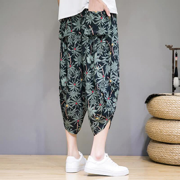 Buddha Stones Sommerliche Boho-Caprihose mit Kordelzug, Blumenmuster, Herren-Haremshose mit Tasche - image 3