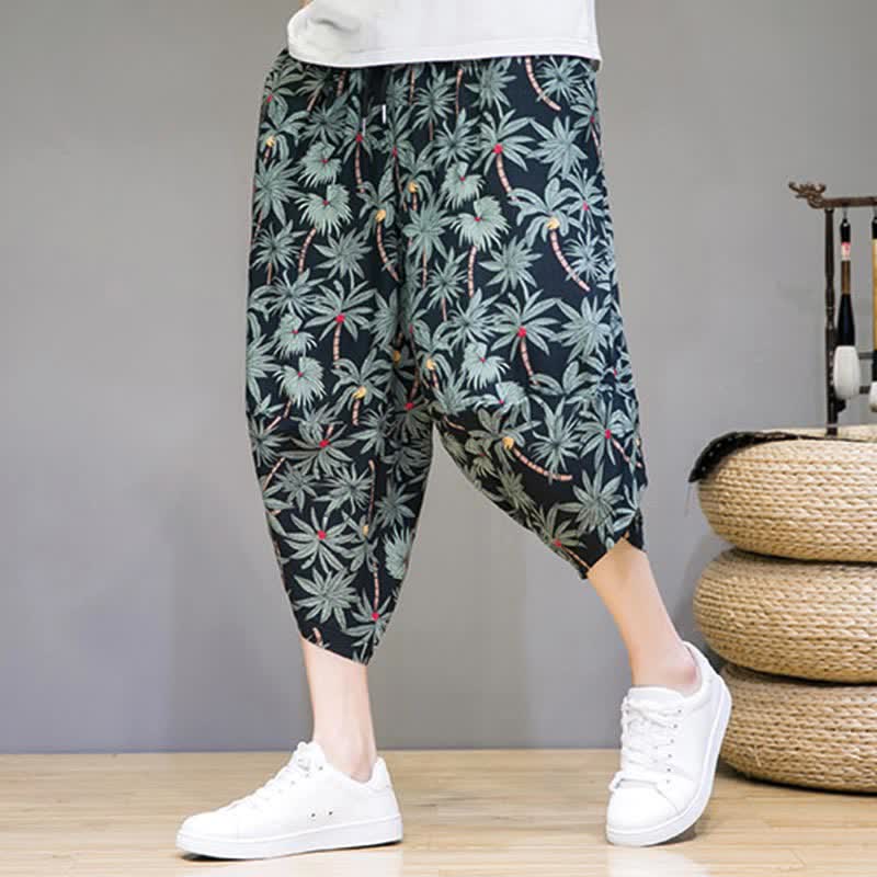 Buddha Stones Sommerliche Boho-Caprihose mit Kordelzug, Blumenmuster, Herren-Haremshose mit Tasche - image 2