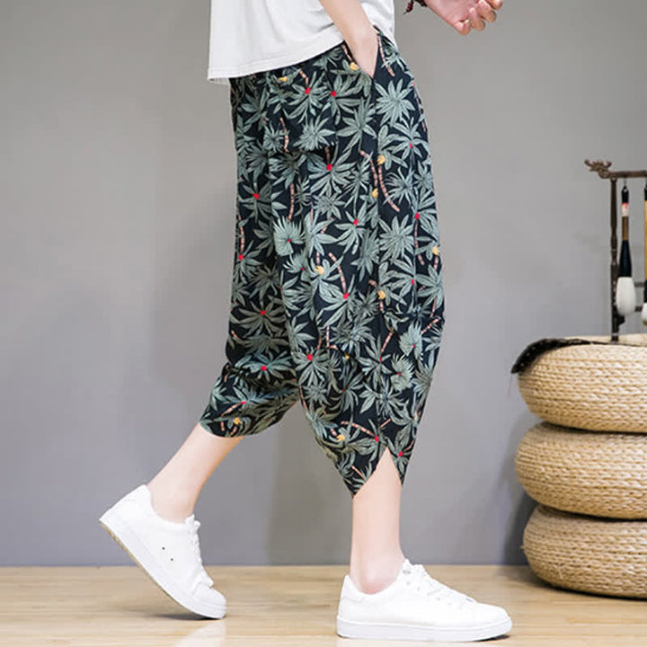 Buddha Stones Sommerliche Boho-Caprihose mit Kordelzug, Blumenmuster, Herren-Haremshose mit Tasche - image 5