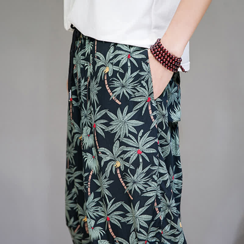 Buddha Stones Sommerliche Boho-Caprihose mit Kordelzug, Blumenmuster, Herren-Haremshose mit Tasche - image 9