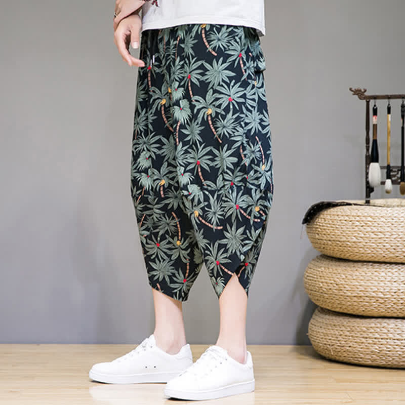 Buddha Stones Sommerliche Boho-Caprihose mit Kordelzug, Blumenmuster, Herren-Haremshose mit Tasche - image 6