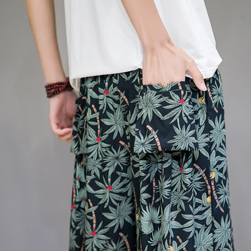 Buddha Stones Sommerliche Boho-Caprihose mit Kordelzug, Blumenmuster, Herren-Haremshose mit Tasche - image 10
