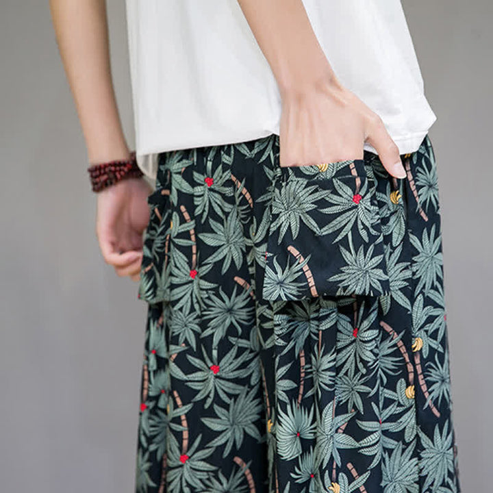 Buddha Stones Sommerliche Boho-Caprihose mit Kordelzug, Blumenmuster, Herren-Haremshose mit Tasche - image 10