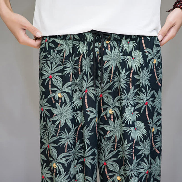 Buddha Stones Sommerliche Boho-Caprihose mit Kordelzug, Blumenmuster, Herren-Haremshose mit Tasche - image 8