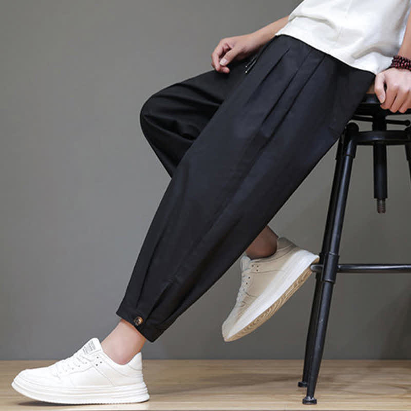 Buddha Stones Lässige, minimalistische Herren-Cropped-Hose mit Kordelzug und Tasche für den Sommer. - image 11