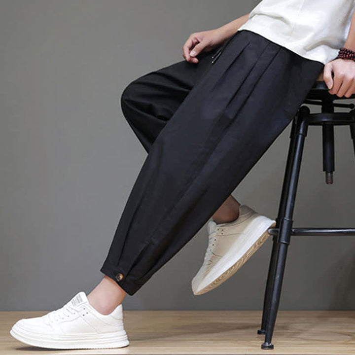 Buddha Stones Lässige, minimalistische Herren-Cropped-Hose mit Kordelzug und Tasche für den Sommer. - image 11