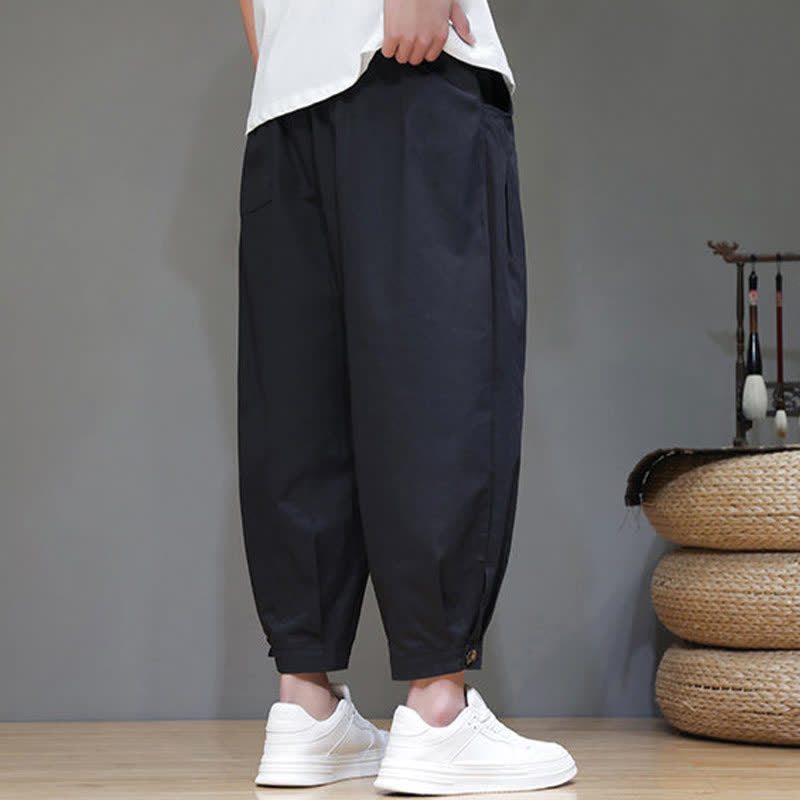 Buddha Stones Lässige, minimalistische Herren-Cropped-Hose mit Kordelzug und Tasche für den Sommer. - image 6