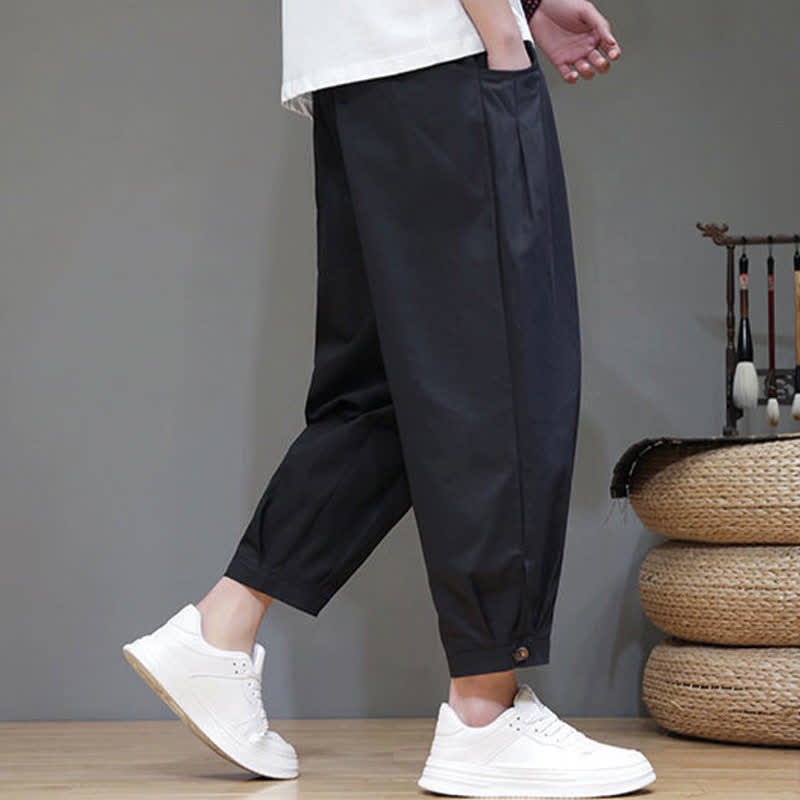 Buddha Stones Lässige, minimalistische Herren-Cropped-Hose mit Kordelzug und Tasche für den Sommer. - image 7