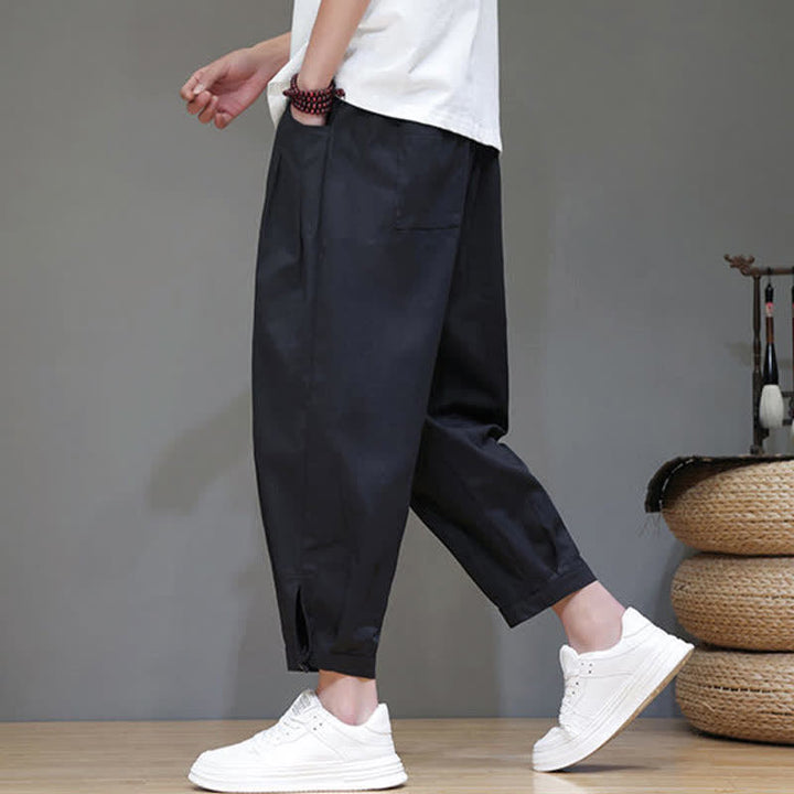 Buddha Stones Lässige, minimalistische Herren-Cropped-Hose mit Kordelzug und Tasche für den Sommer. - image 9