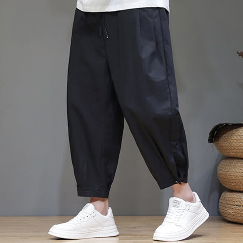 Buddha Stones Lässige, minimalistische Herren-Cropped-Hose mit Kordelzug und Tasche für den Sommer. - image 8
