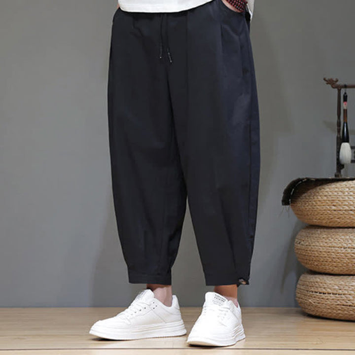 Buddha Stones Lässige, minimalistische Herren-Cropped-Hose mit Kordelzug und Tasche für den Sommer. - image 5