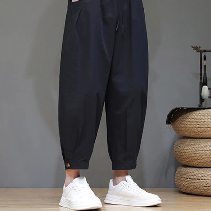 Buddha Stones Lässige, minimalistische Herren-Cropped-Hose mit Kordelzug und Tasche für den Sommer. - image 10