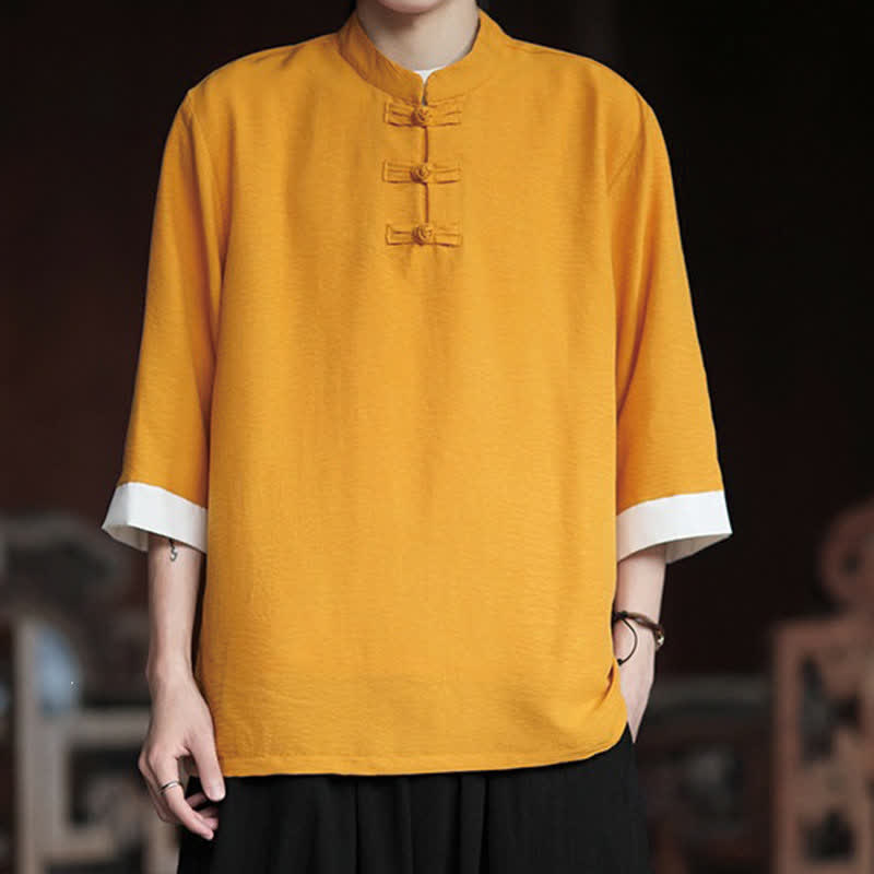 Buddha Stones Sommerliches Herrenhemd im Vintage-Stil mit Mandarin-Kragen, Froschknopf und Ellbogenlänge, Tang-Stil - Gold - US/UK/AU46, EU56 (5XL) - image 13