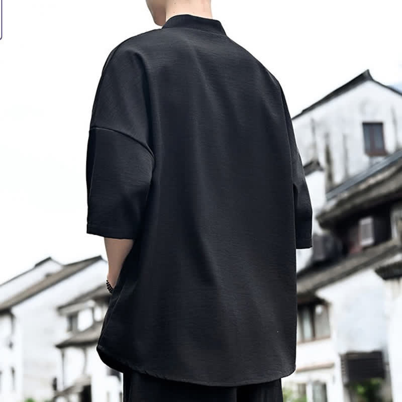 Buddha Stones Sommerliches minimalistisches, lässiges Kurzarm-T-Shirt für Herren mit Seitenschlitz - image 10