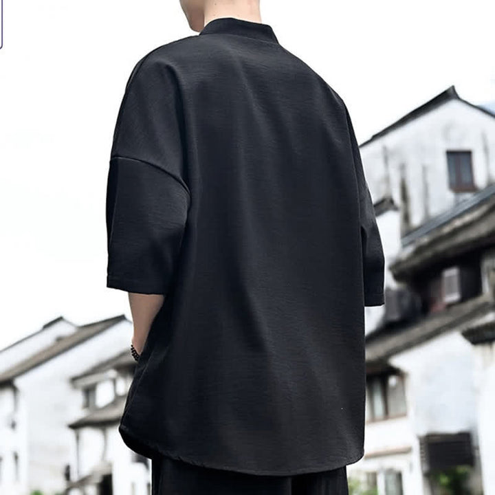 Buddha Stones Sommerliches minimalistisches, lässiges Kurzarm-T-Shirt für Herren mit Seitenschlitz - image 10