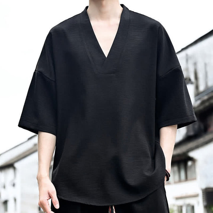 Buddha Stones Sommerliches minimalistisches, lässiges Kurzarm-T-Shirt für Herren mit Seitenschlitz - image 12