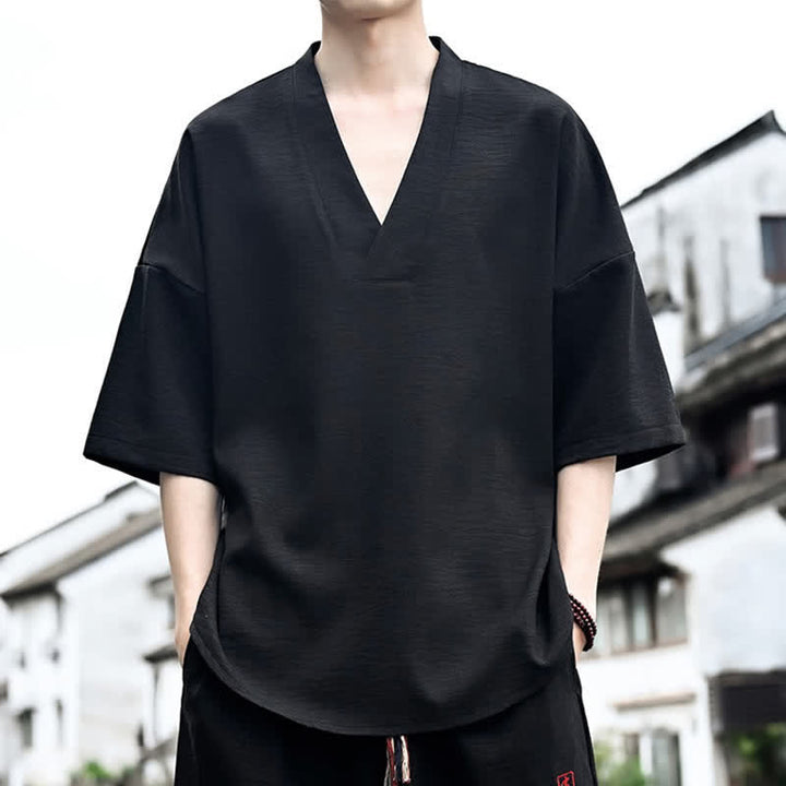Buddha Stones Sommerliches minimalistisches, lässiges Kurzarm-T-Shirt für Herren mit Seitenschlitz - image 11