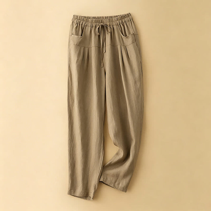 Buddha Stones Lässige, minimalistische Haremshose mit Kordelzug und Tasche für Damen – ideal für den Sommer. - Bräunen - US8-10, UK/AU12-14, EU40-42 (2XL) - image 0