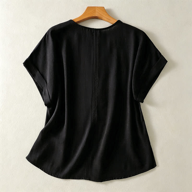 Buddha Stones Lässiges, minimalistisches Kurzarm-T-Shirt für Damen mit V-Ausschnitt aus dem Sommer - Schwarz - US8-10, UK/AU12-14, EU40-42 (2XL) - image 7