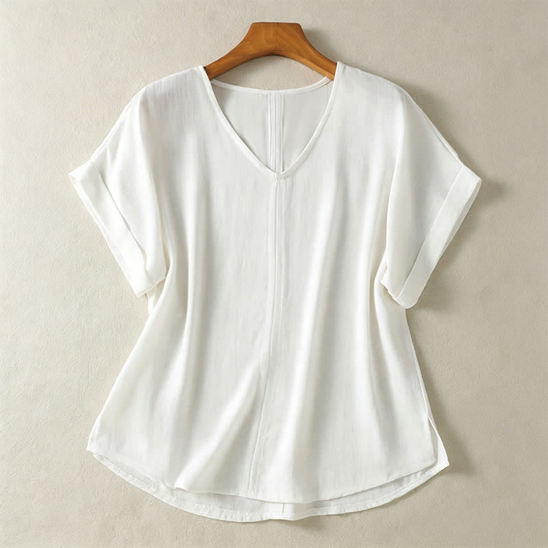Buddha Stones Lässiges, minimalistisches Kurzarm-T-Shirt für Damen mit V-Ausschnitt aus dem Sommer - Weiß - US8-10, UK/AU12-14, EU40-42 (2XL) - image 11