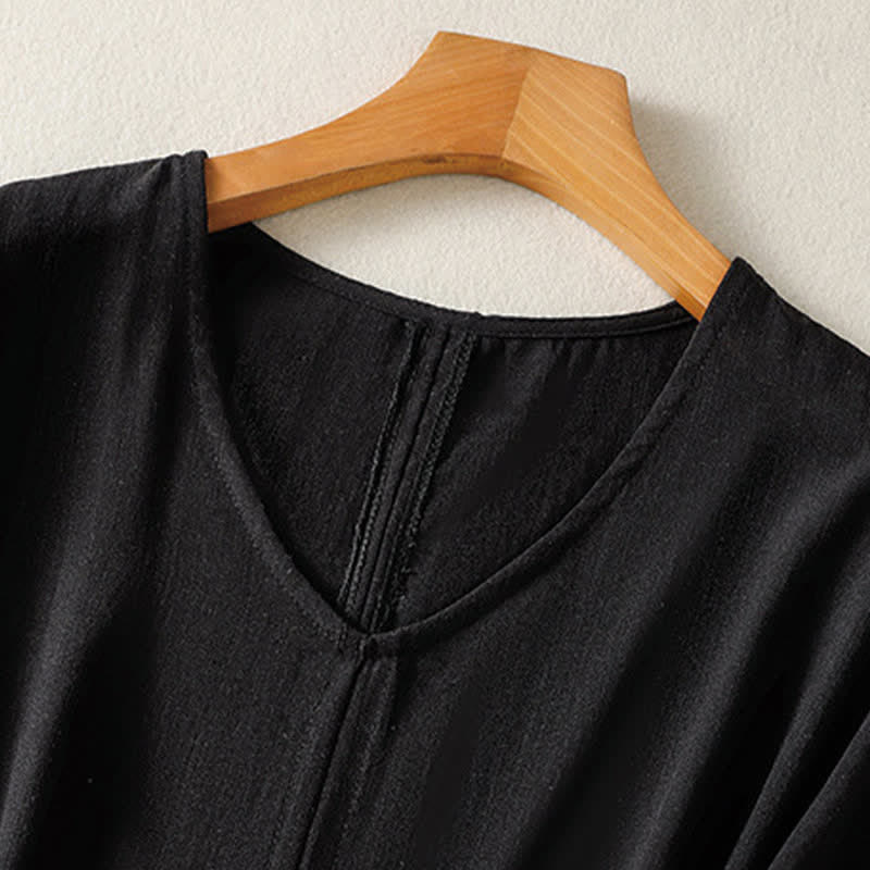 Buddha Stones Lässiges, minimalistisches Kurzarm-T-Shirt für Damen mit V-Ausschnitt aus dem Sommer - image 8