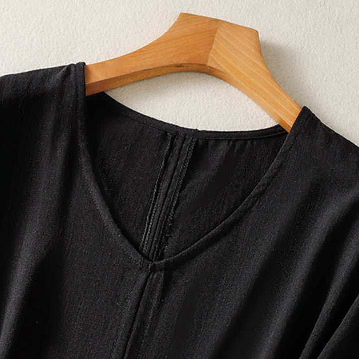 Buddha Stones Lässiges, minimalistisches Kurzarm-T-Shirt für Damen mit V-Ausschnitt aus dem Sommer - image 8