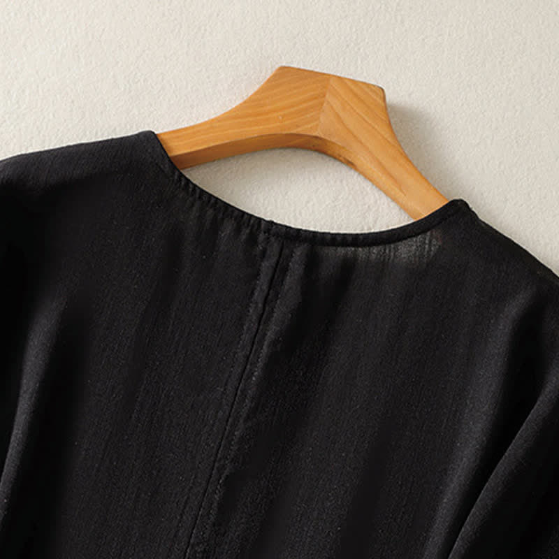 Buddha Stones Lässiges, minimalistisches Kurzarm-T-Shirt für Damen mit V-Ausschnitt aus dem Sommer - image 9