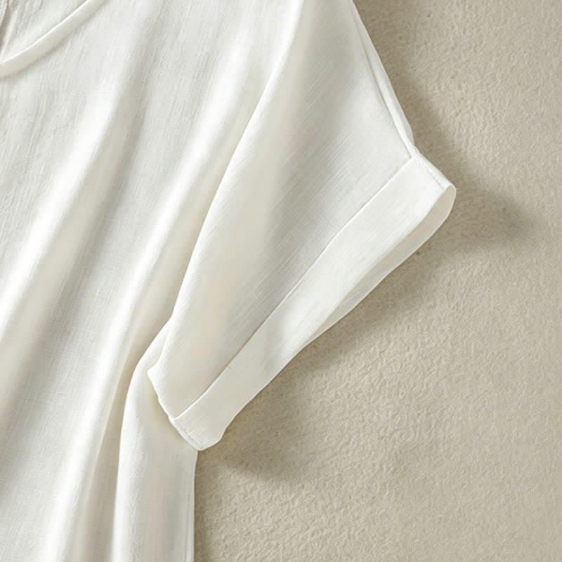 Buddha Stones Lässiges, minimalistisches Kurzarm-T-Shirt für Damen mit V-Ausschnitt aus dem Sommer - image 18