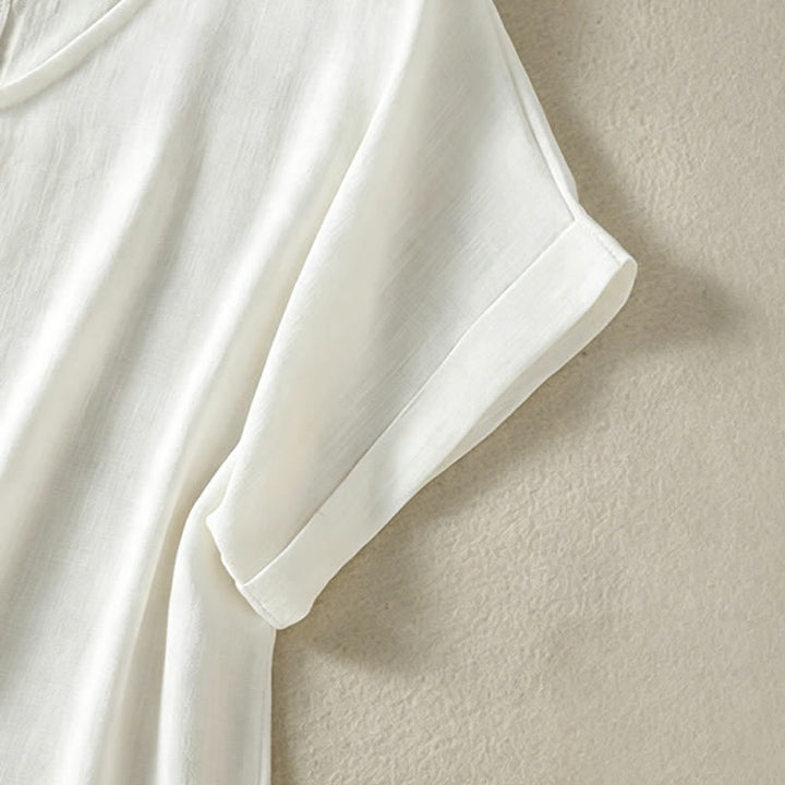 Buddha Stones Lässiges, minimalistisches Kurzarm-T-Shirt für Damen mit V-Ausschnitt aus dem Sommer - image 18