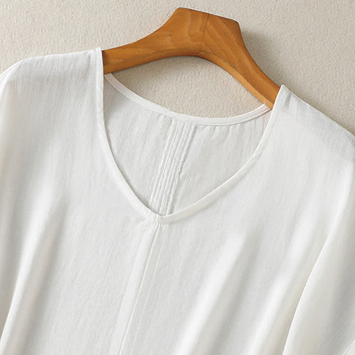 Buddha Stones Lässiges, minimalistisches Kurzarm-T-Shirt für Damen mit V-Ausschnitt aus dem Sommer - image 13
