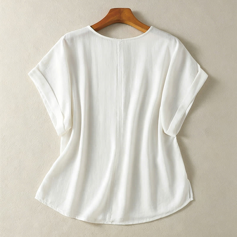 Buddha Stones Lässiges, minimalistisches Kurzarm-T-Shirt für Damen mit V-Ausschnitt aus dem Sommer - image 12