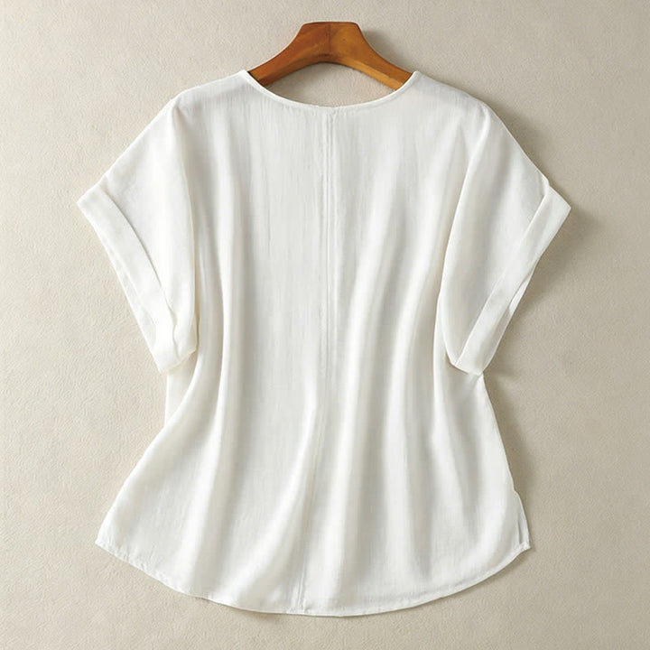 Buddha Stones Lässiges, minimalistisches Kurzarm-T-Shirt für Damen mit V-Ausschnitt aus dem Sommer - image 12