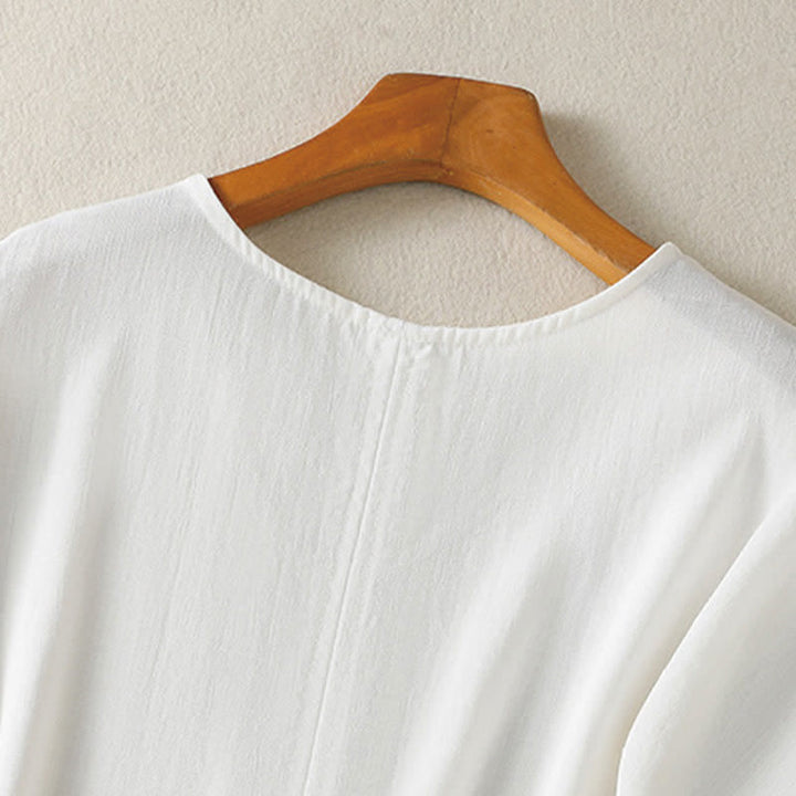 Buddha Stones Lässiges, minimalistisches Kurzarm-T-Shirt für Damen mit V-Ausschnitt aus dem Sommer - image 14