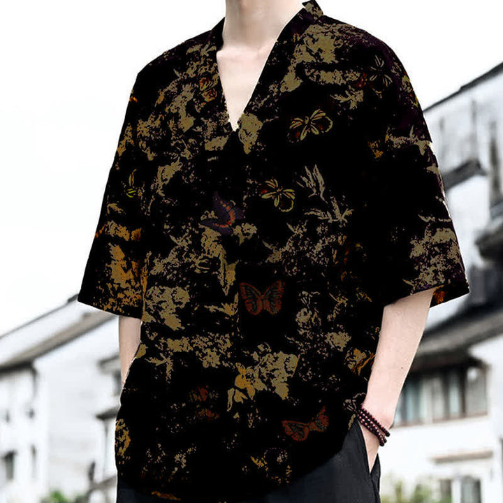 Buddha Stones Sommerliches, lässiges Tang-Style Herren-T-Shirt mit Blumenmuster und V-Ausschnitt, Kurzarm - image 6