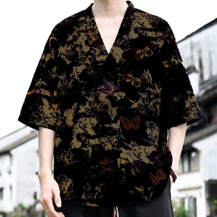 Buddha Stones Sommerliches, lässiges Tang-Style Herren-T-Shirt mit Blumenmuster und V-Ausschnitt, Kurzarm - image 5