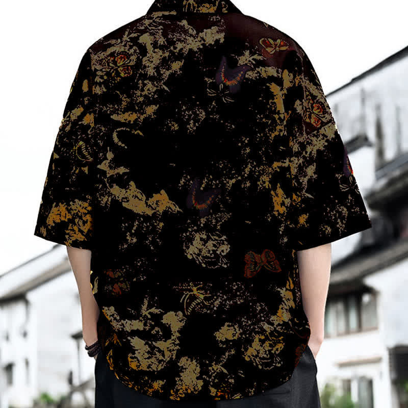Buddha Stones Sommerliches, lässiges Tang-Style Herren-T-Shirt mit Blumenmuster und V-Ausschnitt, Kurzarm - image 7